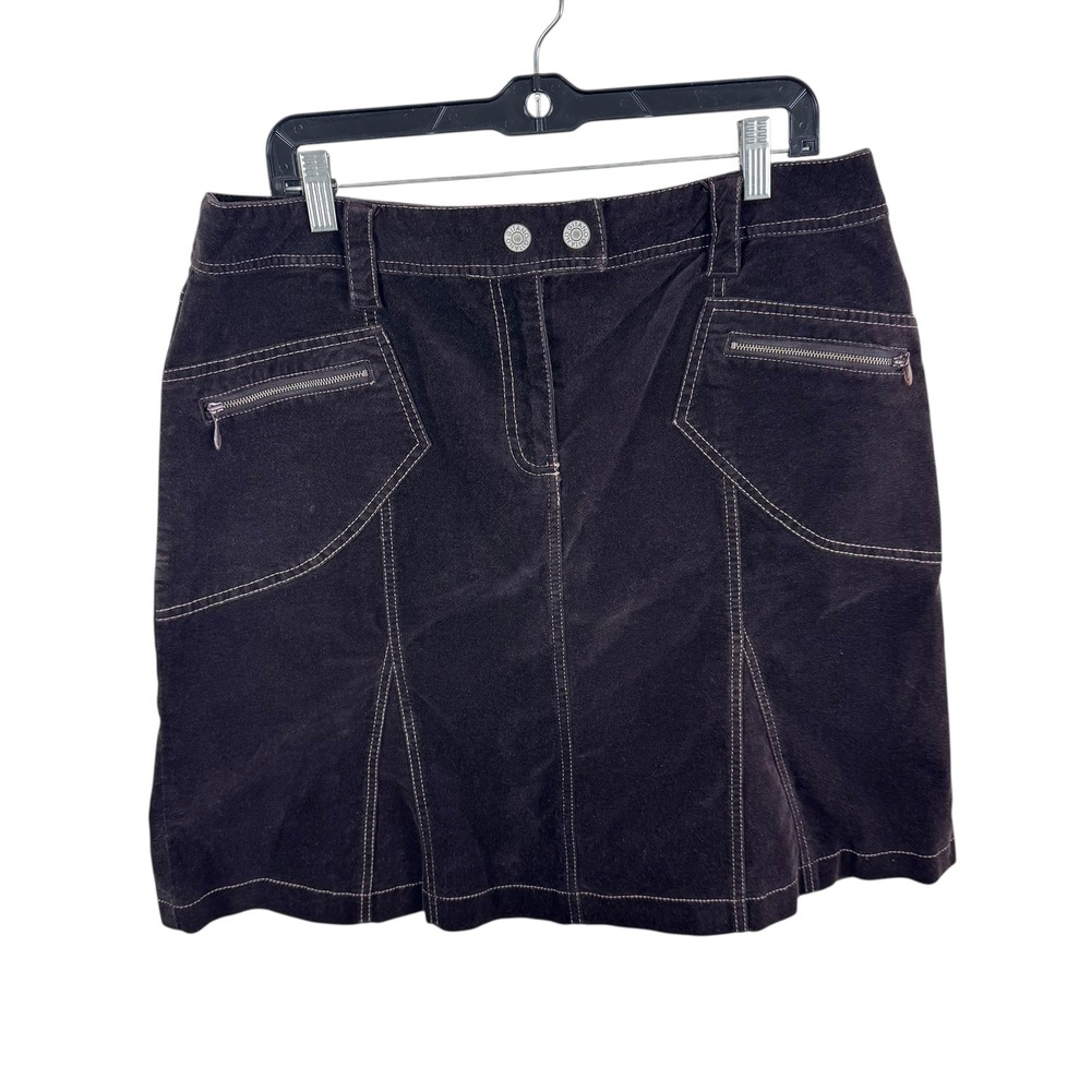 GITANO Y2K Womens Velour Velvet Mini Skirt Brown Zipper Pockets‎ Size 14